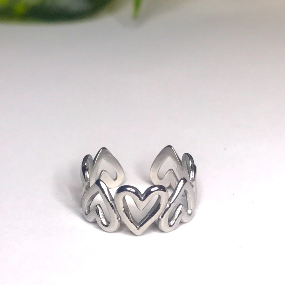 Stainless Steel All Over Heart Open Ring Ring Women Size 7